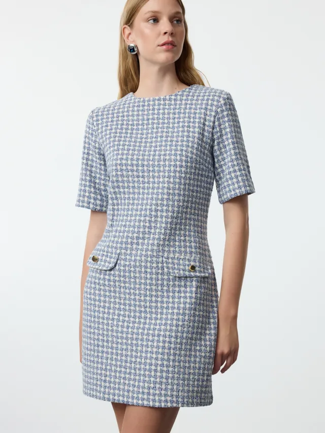 Trendyol TRENDYOLMİLLA Dames Blauw Geruit Kort / Mini Kort Avond / Dagelijks Recht Jurken
