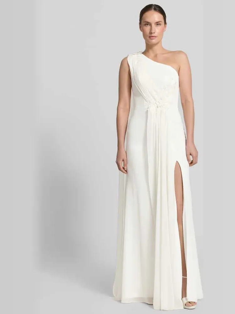 Unique maxi-jurk in one-shoulder look Offwhite