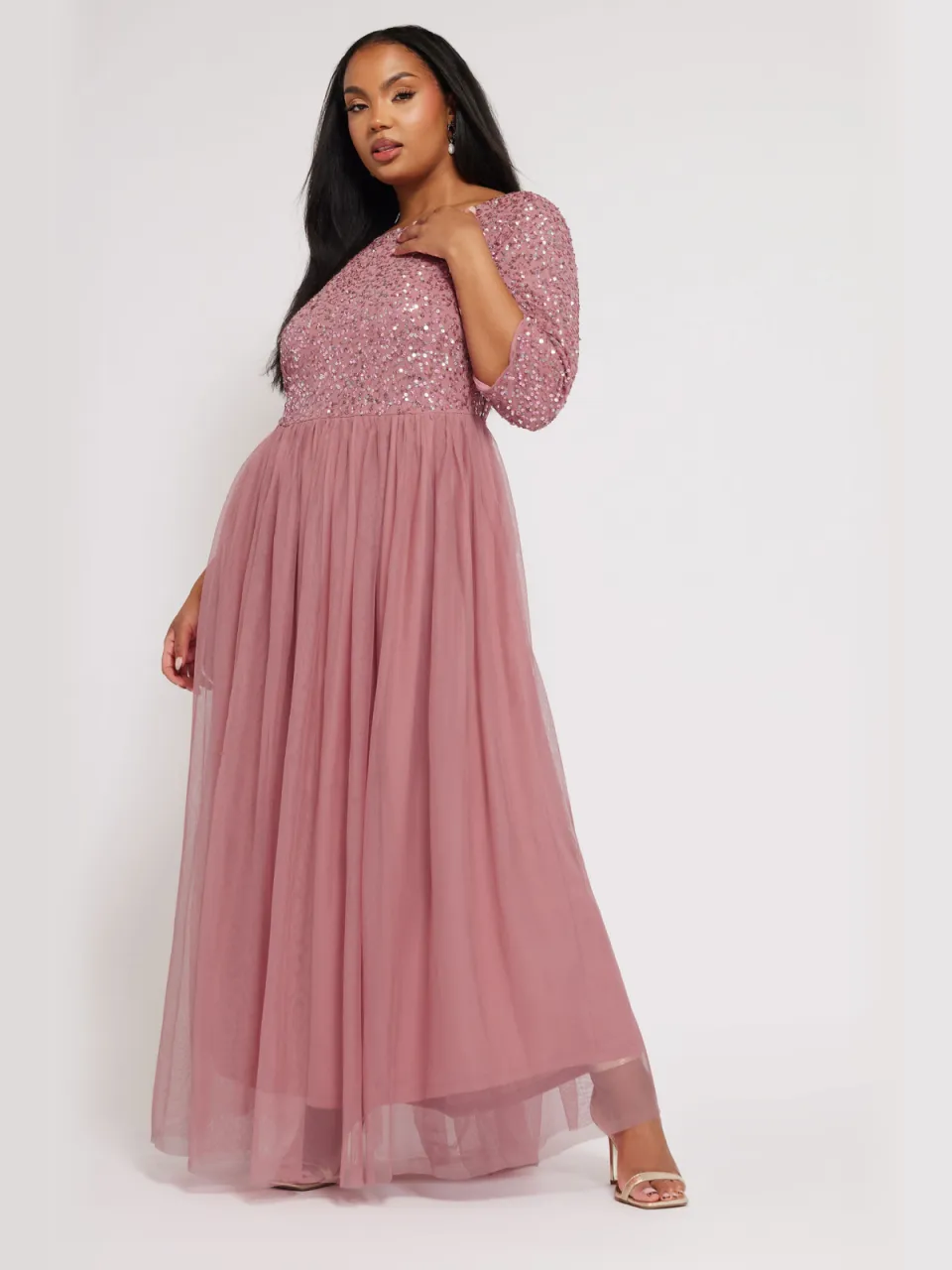 Luxe: Ultimate Embellishment Luxe Maxijurk Met Lovertjes In Donkerrozesize 44 roze, foto 2