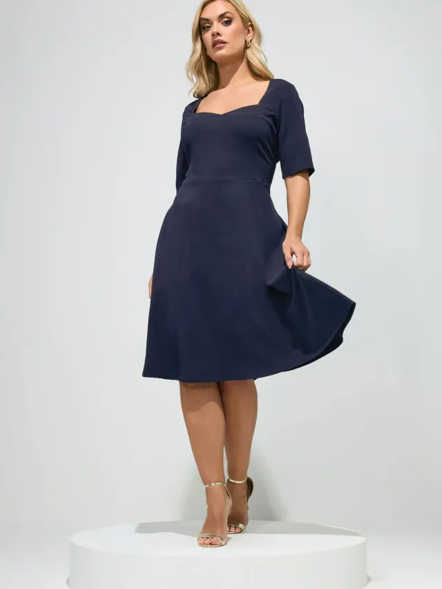 Yours London Marineblauwe Skaterjurk Met Paneel-56 Blue