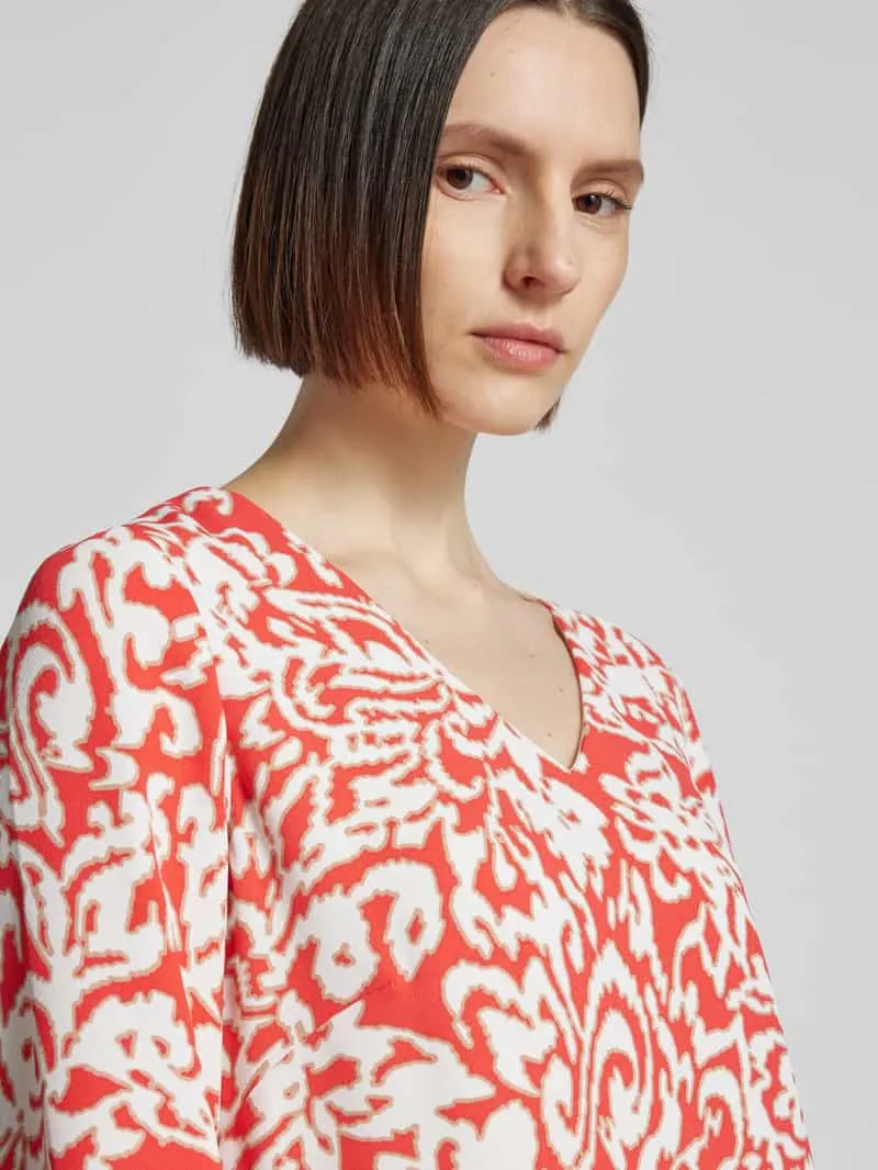 Comma Knielange jurk met all-over print rood, foto 4