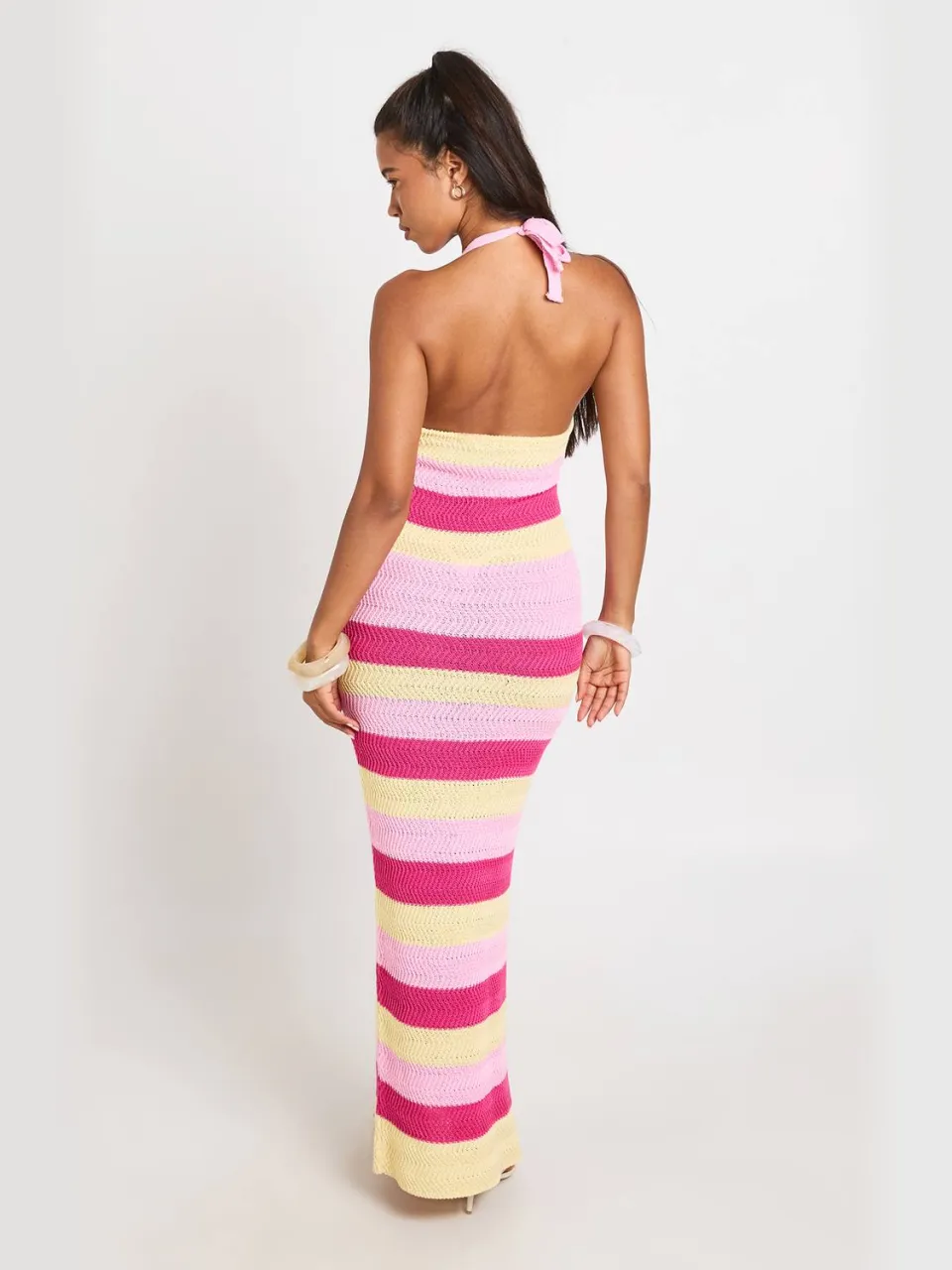 boohoo Dames Halter Neck Gehaakte Strand Maxi Jurk roze, foto 2