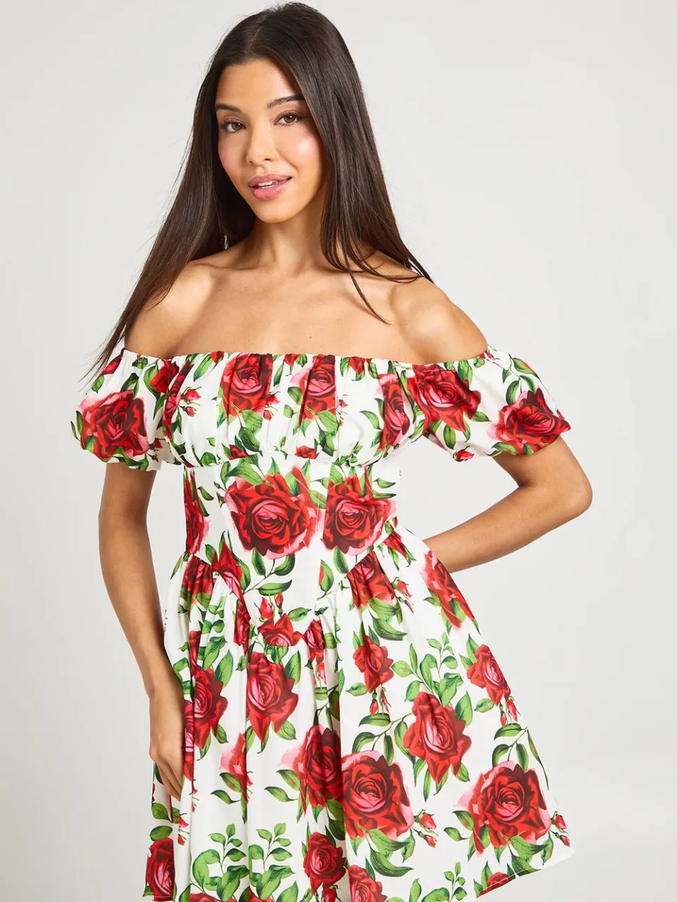 boohoo Dames Bloemenjurk Met Corsetdetail Mini rood, foto 3