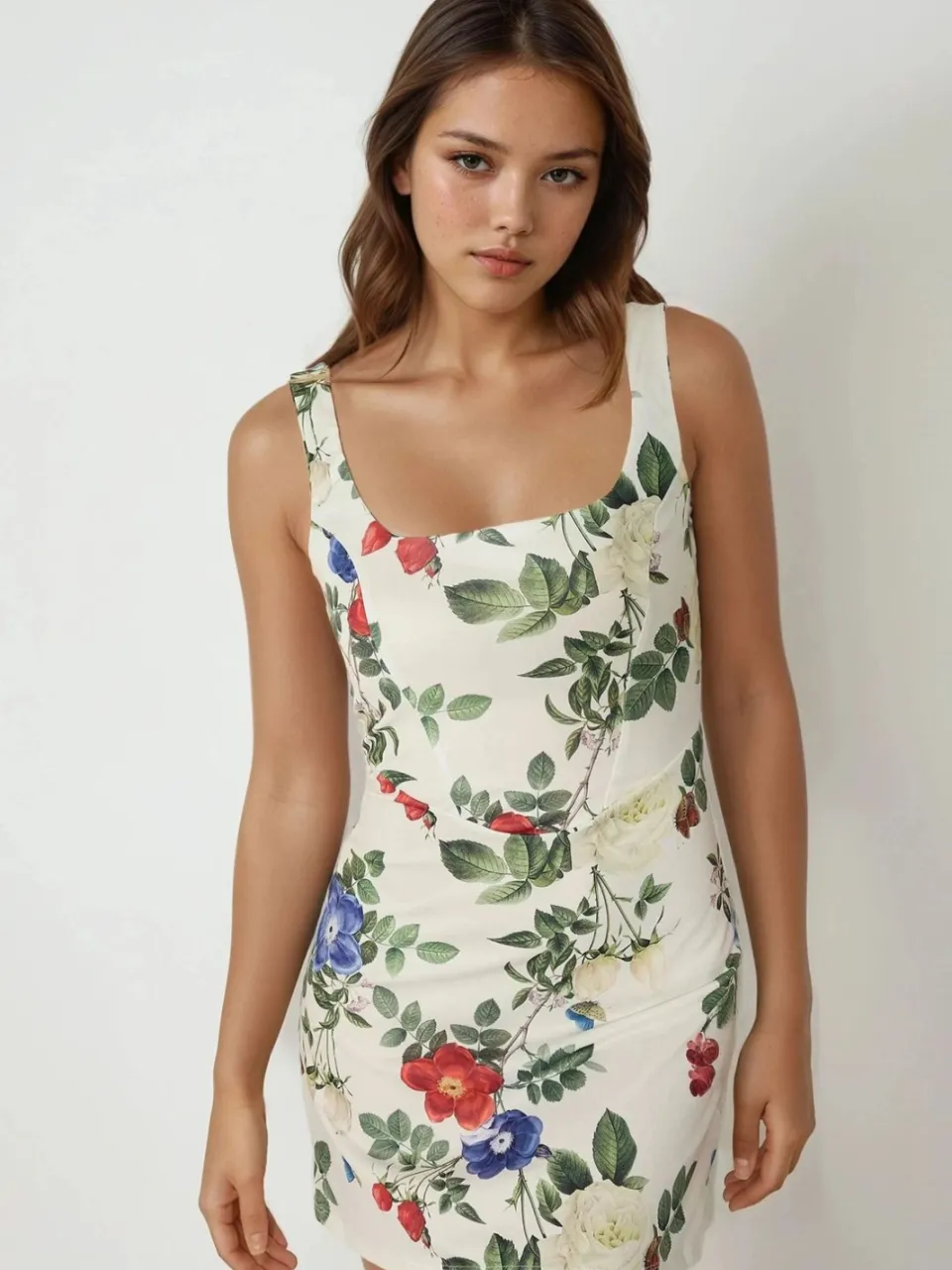 Hiccup Bodycon Mini-jurk met Vierkante Kraag en Bloemenprint veelkleurig, foto 2