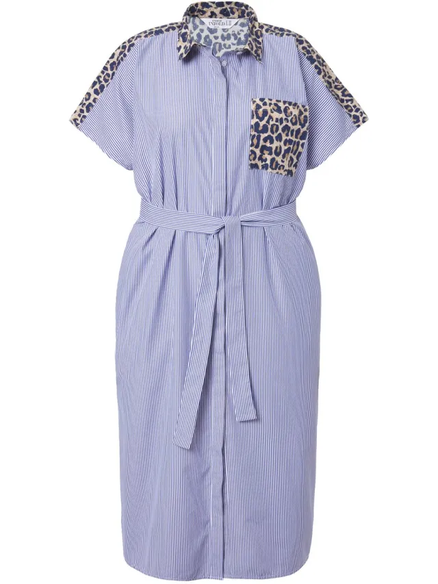 Studio Untold Dames - Overhemdjurk oversized model leopatch - Donkerblauw - Maat 46+