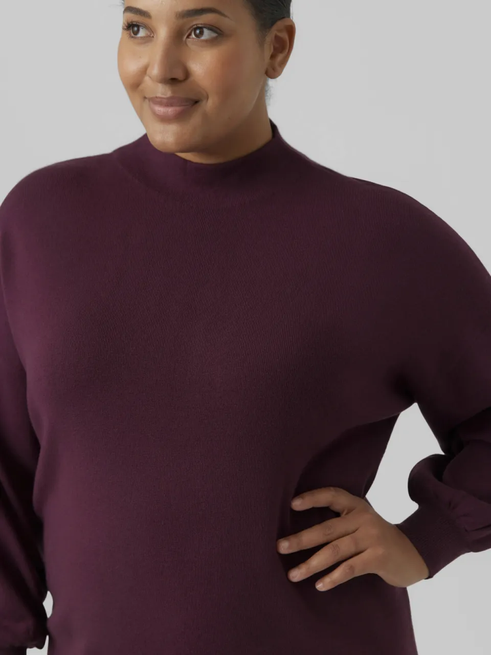 Vero Moda CURVE Plus Size gebreide coljurk - donkerrood, foto 6