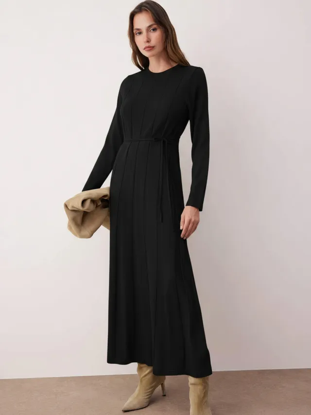 Trendyol Modest Dames Zwart Effen Maxi Lang Casual A-lijn Modest Jurken