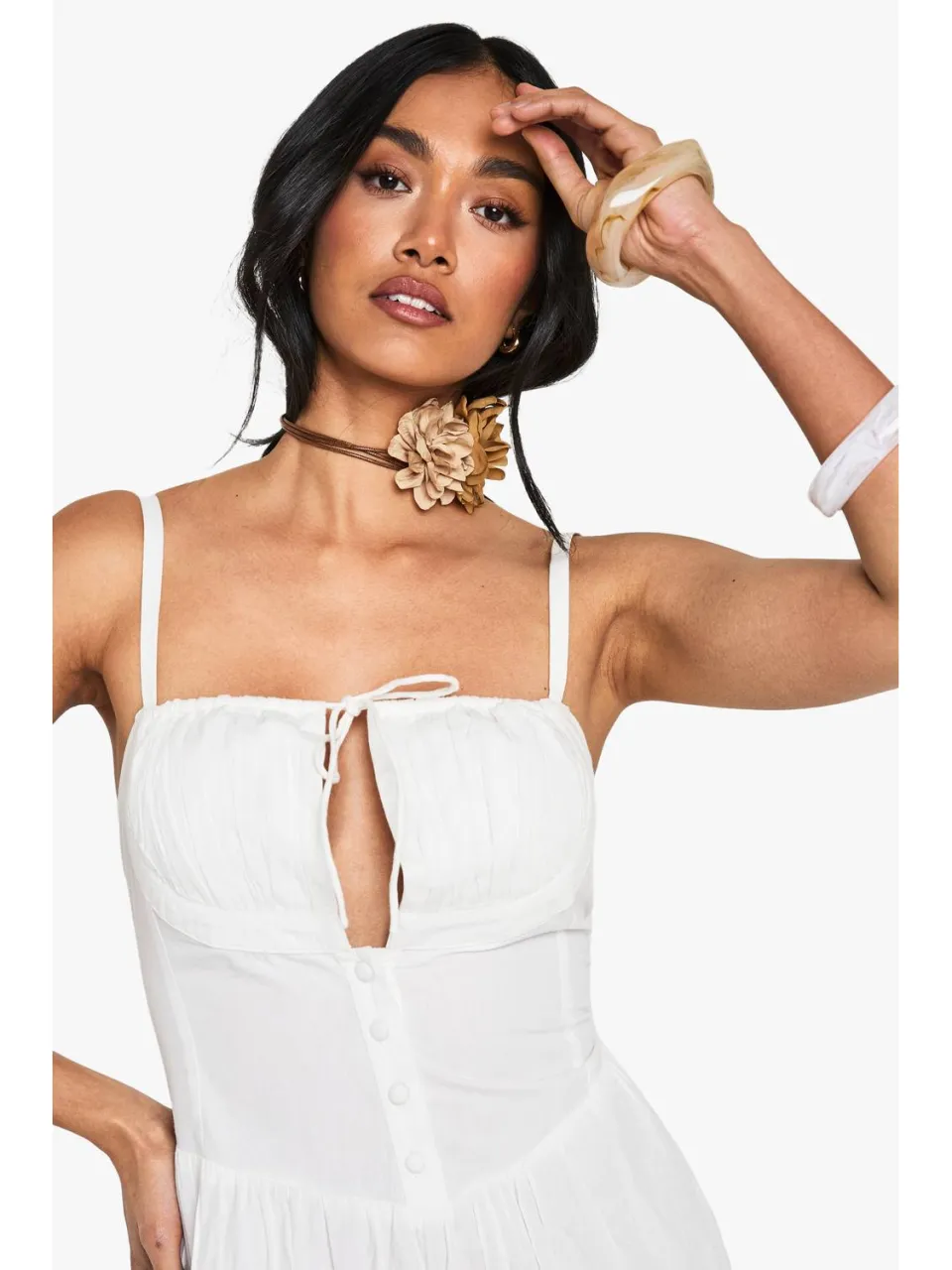 boohoo Dames Katoenen Melkvrouw Mini-jurk wit, foto 4
