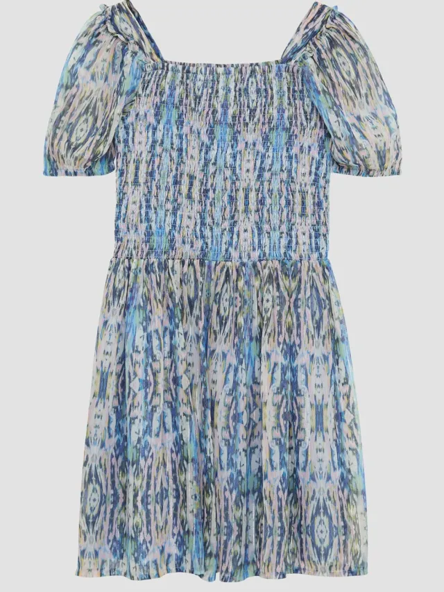 S.Oliver female - Korte chiffon jurk met glittergaren en gesmokt detail champagne