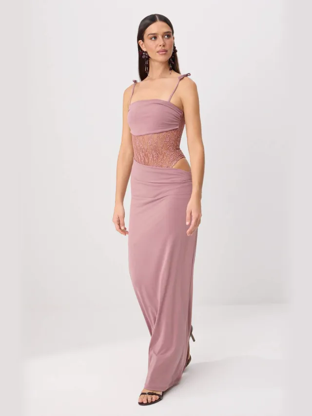 Trendyol TRENDYOLMİLLA Dames Roze Effen Maxi Mouwloos Recht Avond & Gala Jurk Rosé