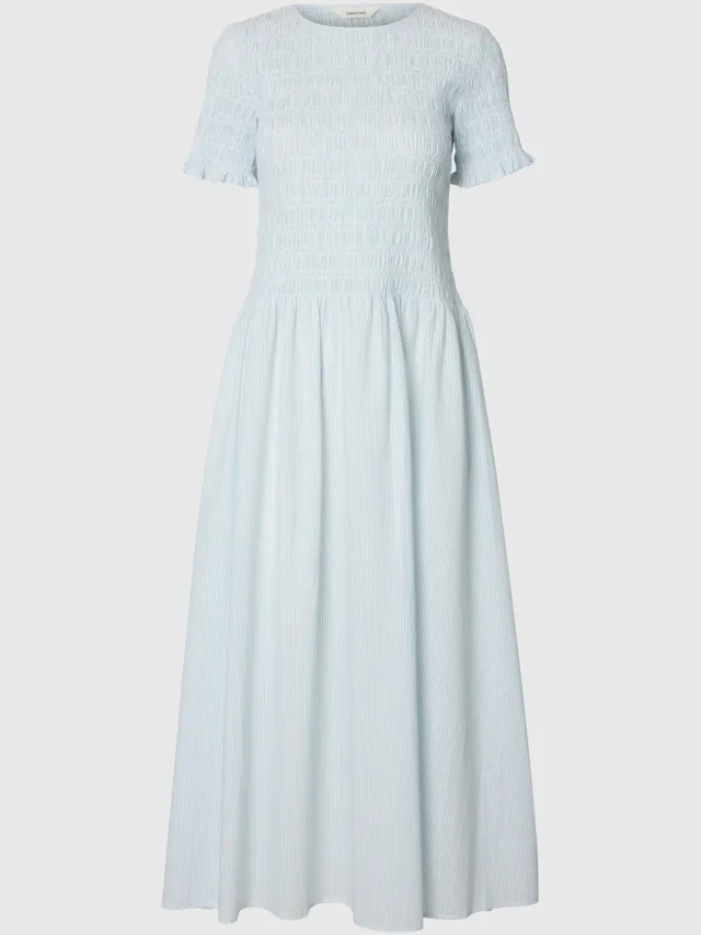 Selected Maxi jurk Seersucker Cashmere Blue