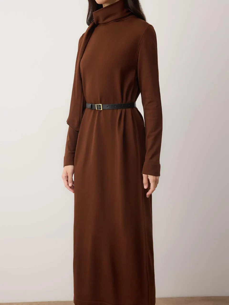 Trendyol Modest Dames Bruin Effen Maxi Lang Casual Recht Modest Jurken, foto 2