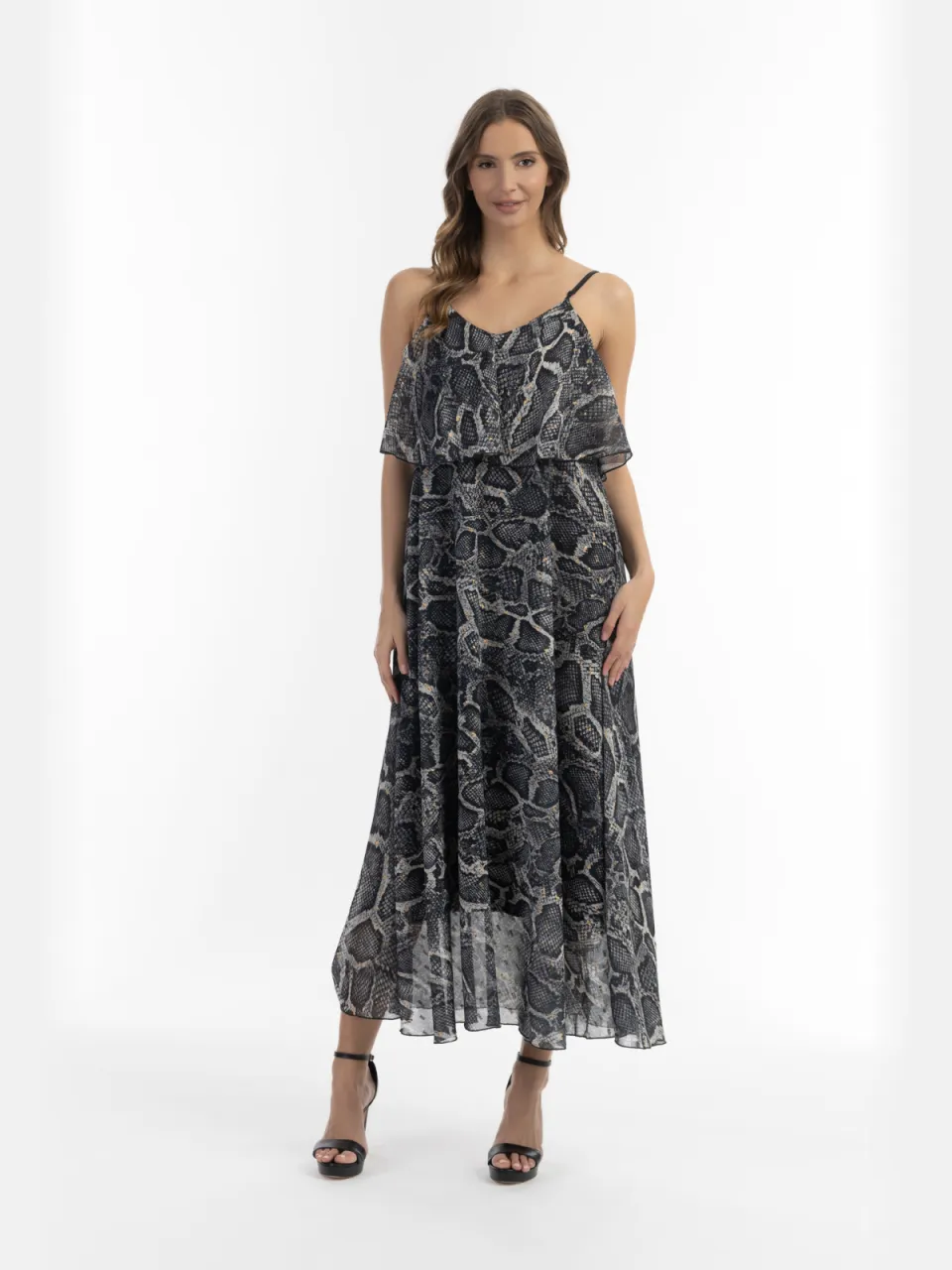 Faina Maxi-jurk met slangenprint Dames zwarte slang Grijs