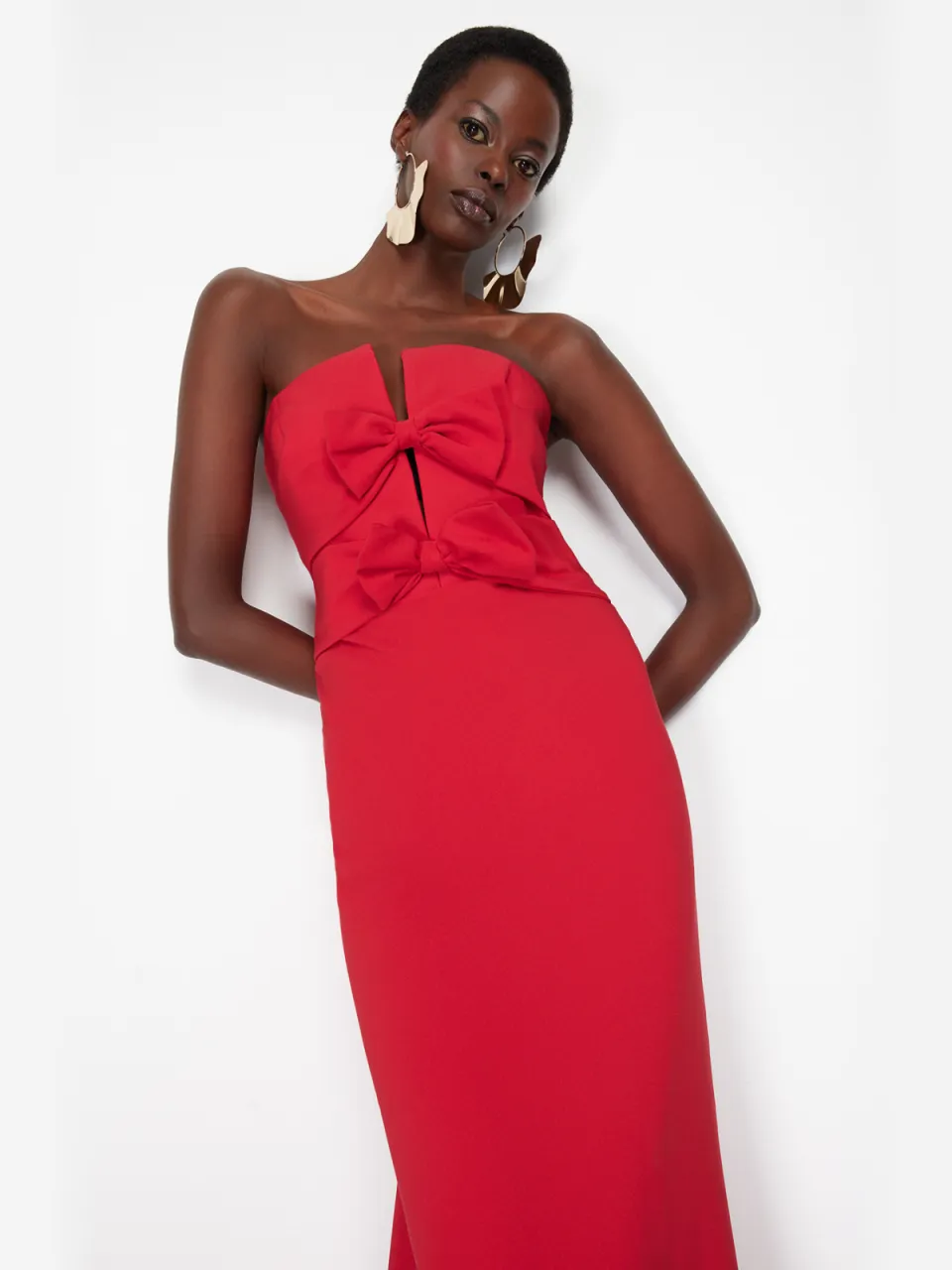 Trendyol TRENDYOLMİLLA Dames Rood Effen Maxi Mouwloos Diploma-uitreiking / Gala Recht Avond & Gala Jurk, foto 2