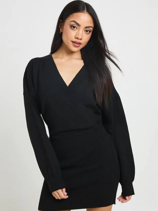 boohoo Dames Overslagjurk Mini Zwart