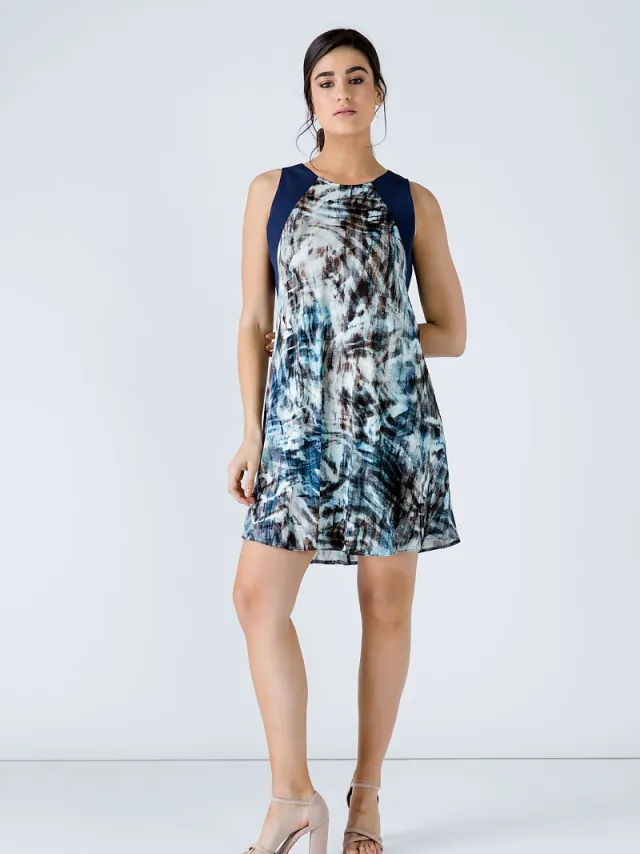 Conquista Marineblauwe mouwloze jurk met print Veelkleurig