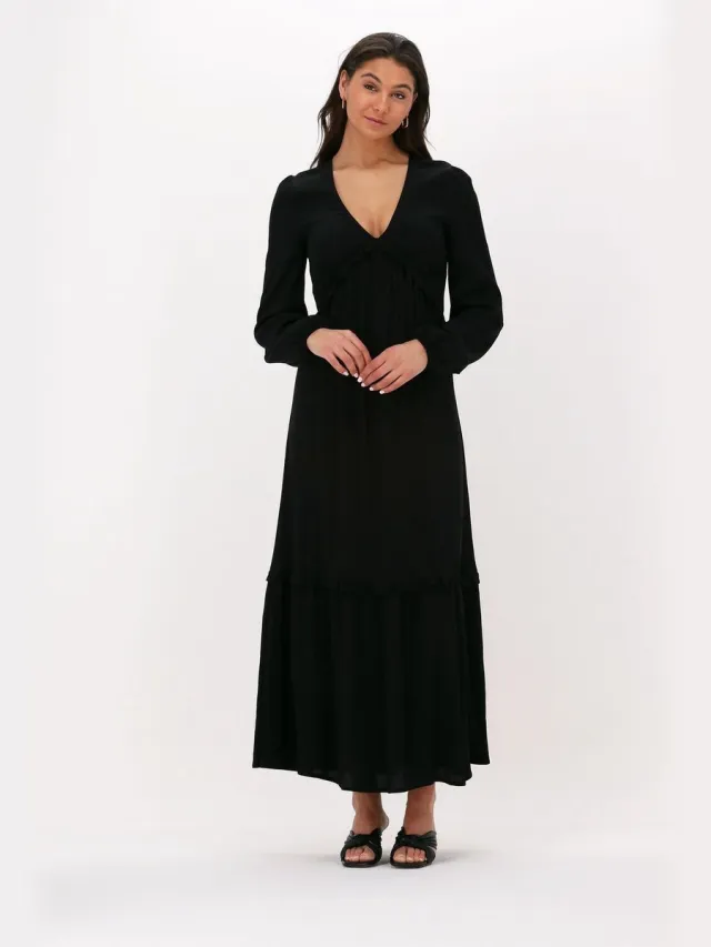 NA-KD Maxi-jurk met ballonmouwen en ruches- Maat EU 36 zwart