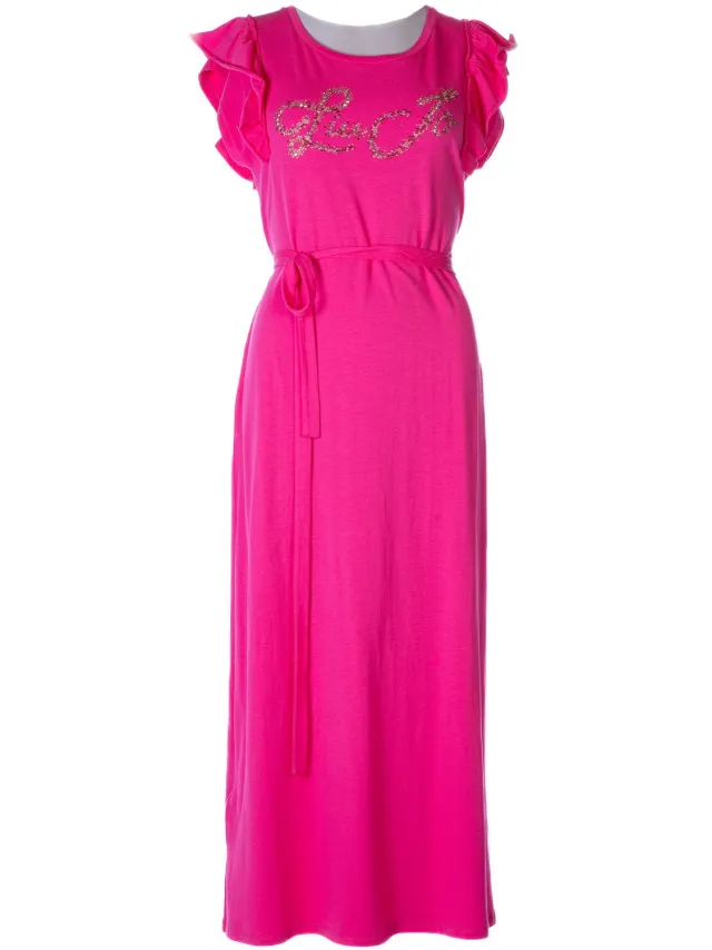 Liu Jo jurk fuchsia met strasslogo en volantmouwen voor dames - S (36)