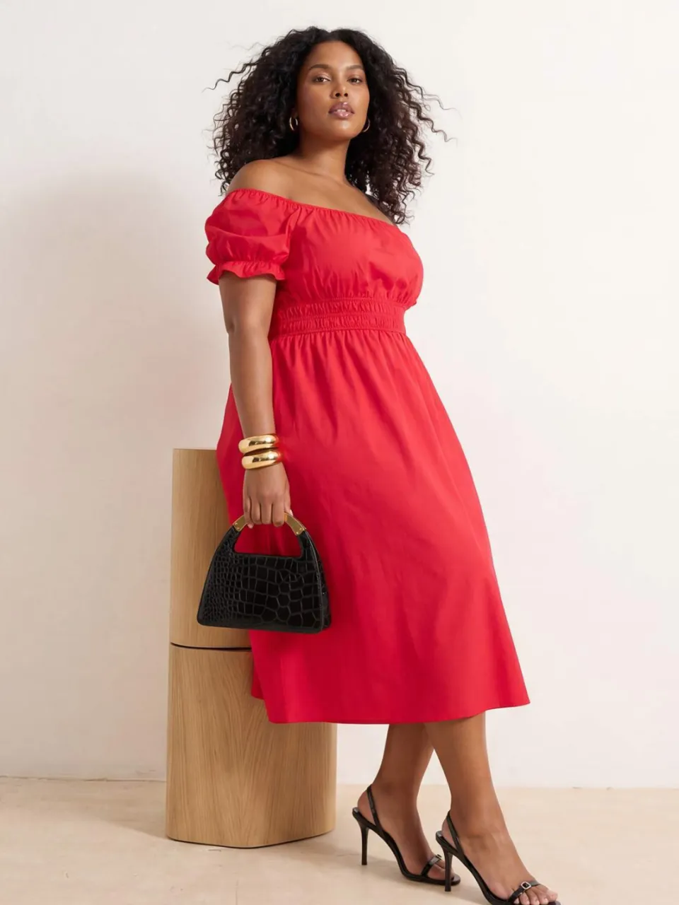 Trendyol Curve Dames Rood Effen Maxi Kort Casual A-lijn Grote maten Jurk