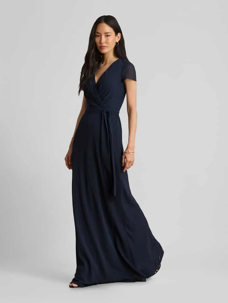 Lauren Ralph Lauren Avondjurk met strikceintuur en V-hals Donkerblauw