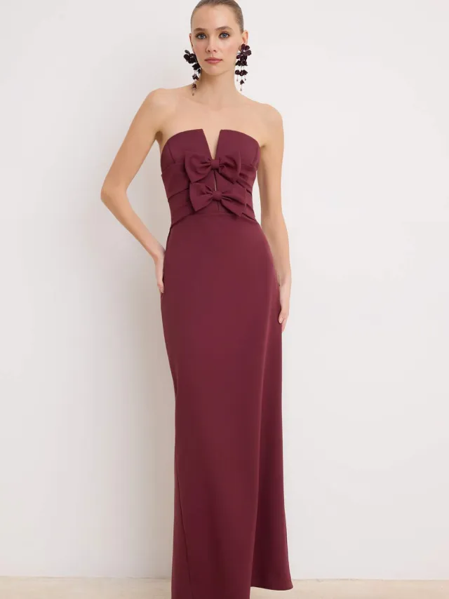 Trendyol TRENDYOLMİLLA Dames Paars Effen Maxi Mouwloos Diploma-uitreiking / Gala Recht Avond & Gala Jurk Rood