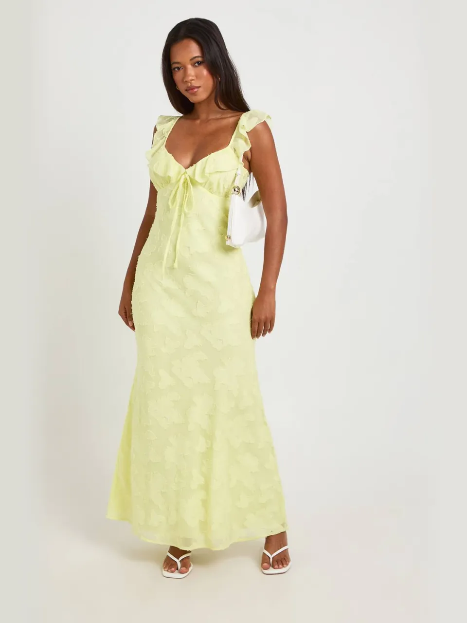 boohoo Dames Burnout Ruffle Bandje Slip Jurk citroen, foto 3