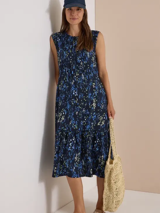 cecil Midi-jurk met split in de hals en print Blauw