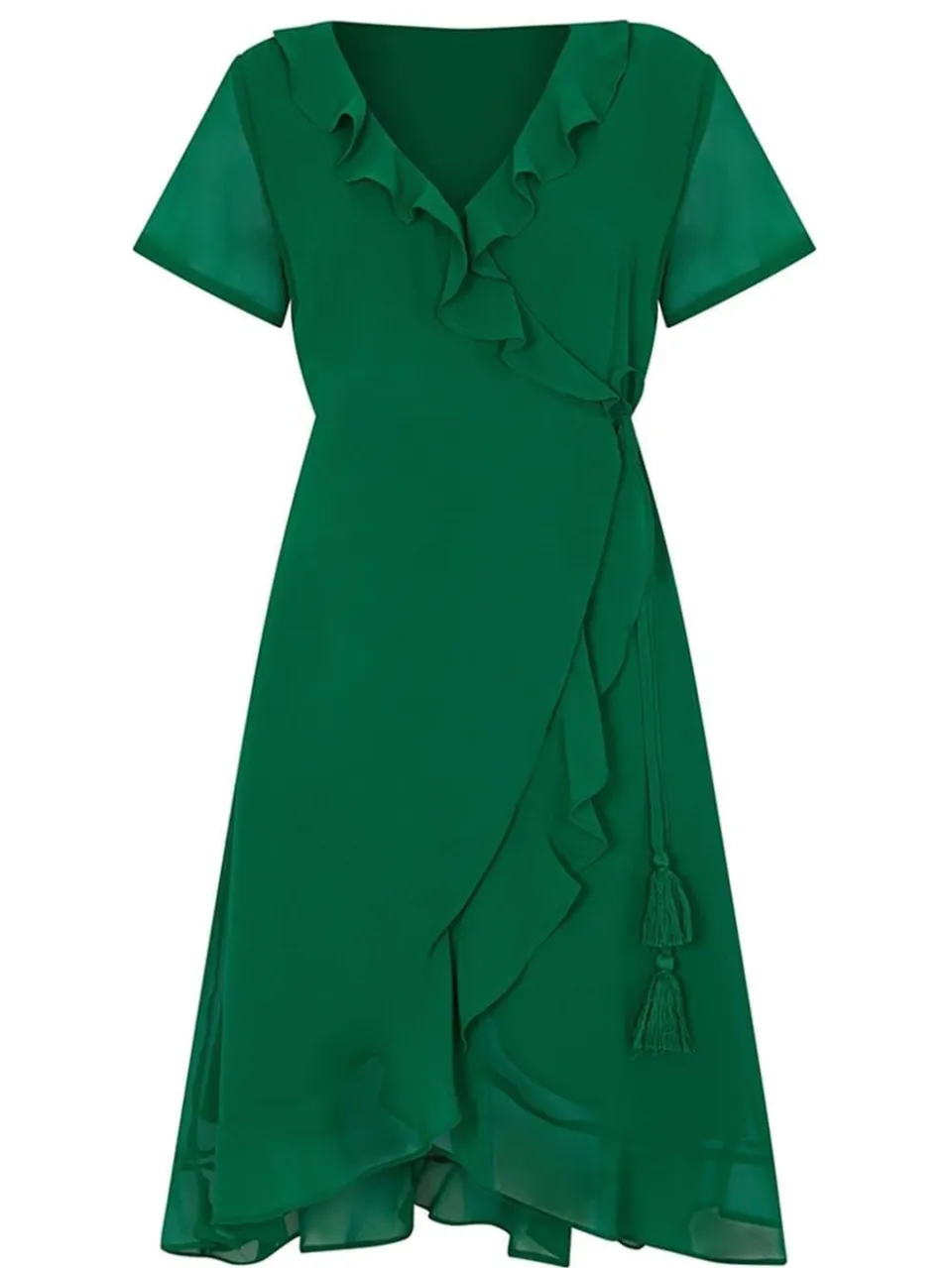 Yumi Dames Frill V-Hals Wikkeljurk (Groen), foto 2