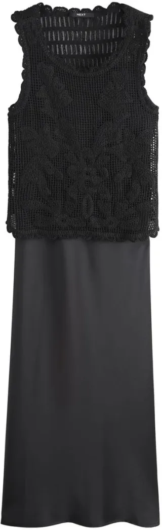 Next Dames - Gehaakte 2-in-1 maxi-jurk zonder mouwen - Zwart