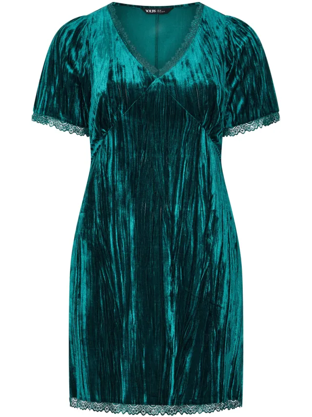 Yours Groene Fluwelen Theejurk Green