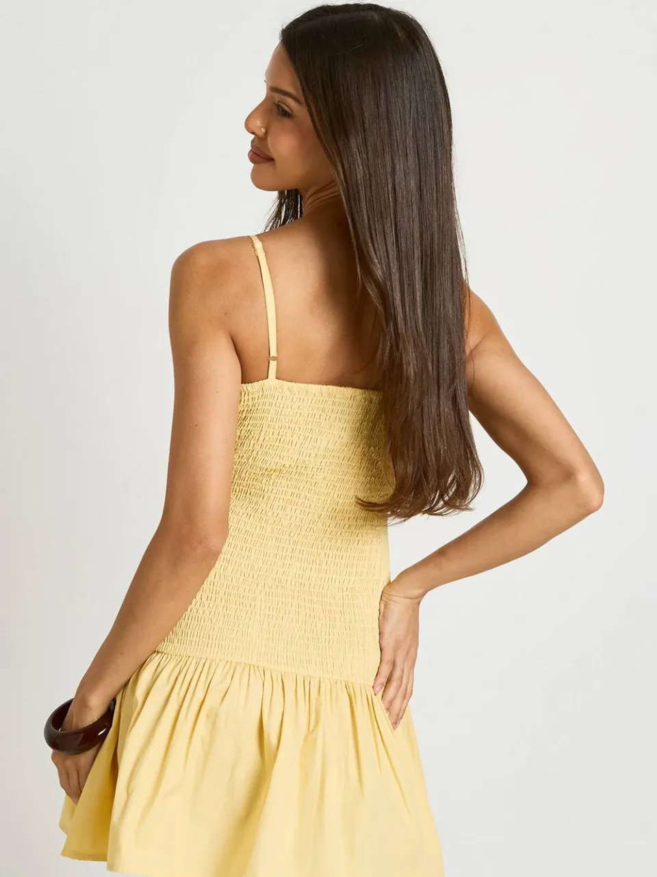 boohoo Dames Mini Jurk Met Gesmockt Lijfje Van Popeline citroen, foto 2