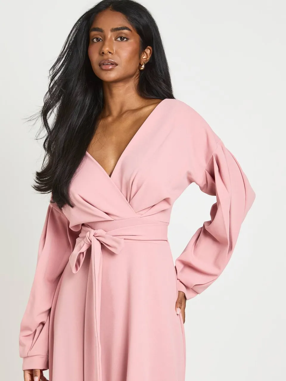 boohoo Dames Midi-jurk Met Wikkelmodel En Off-shoulder Design roos, foto 3