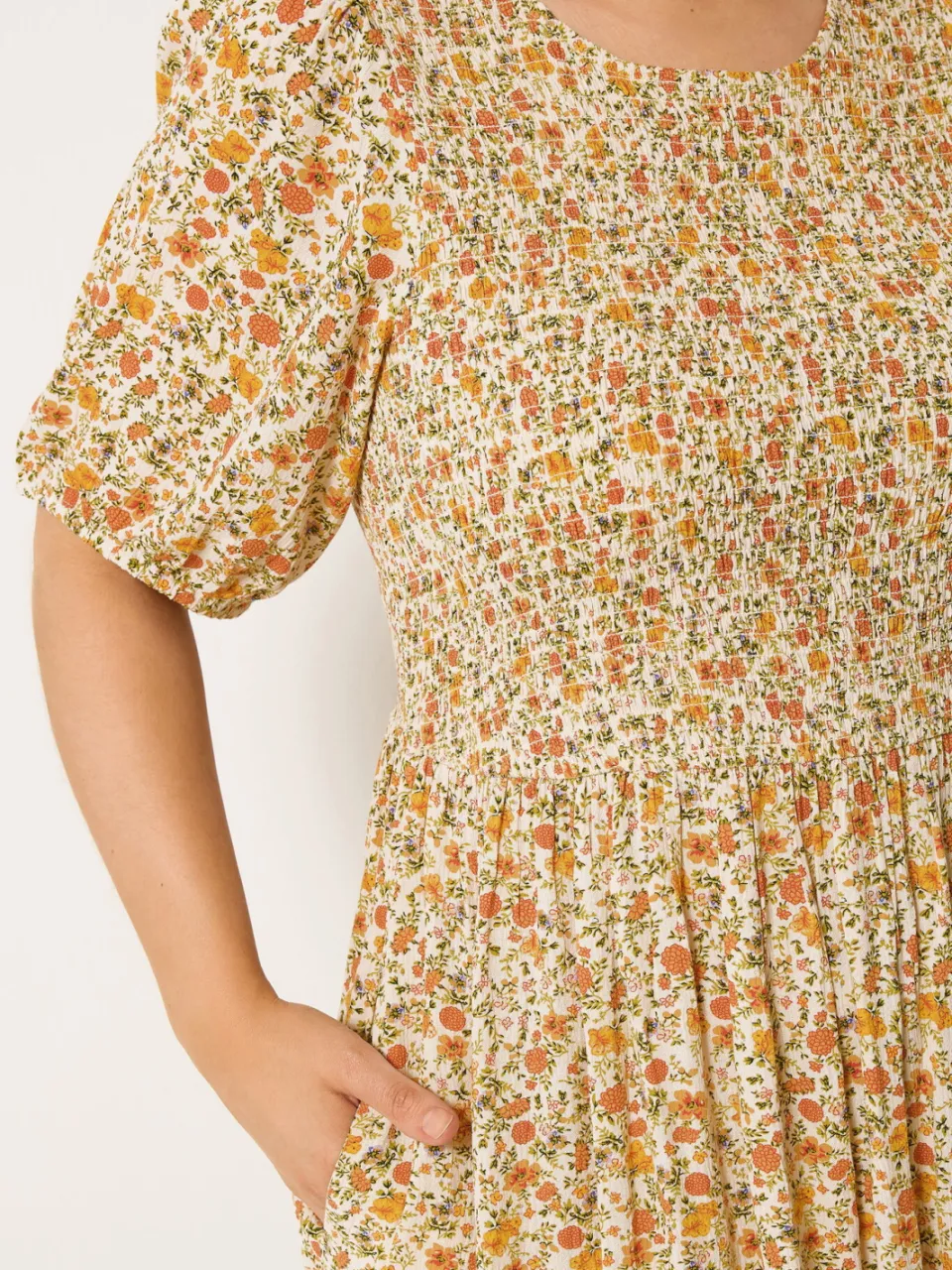 Yours Gele Jurk Met Kleine Bloemenprint En Plooitjes-56 geel, foto 3