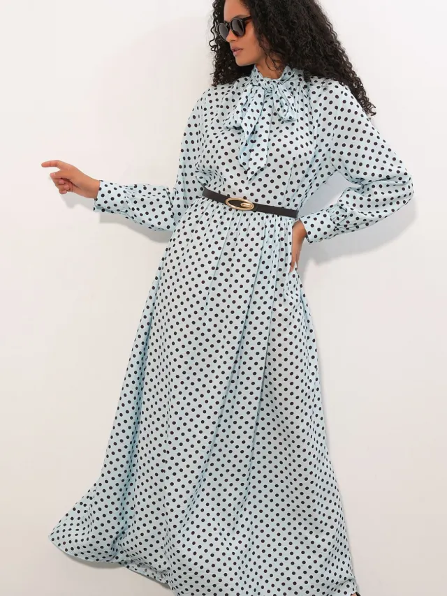 Big Dart Puntjes Maxi Shirtdress Lichtblauw