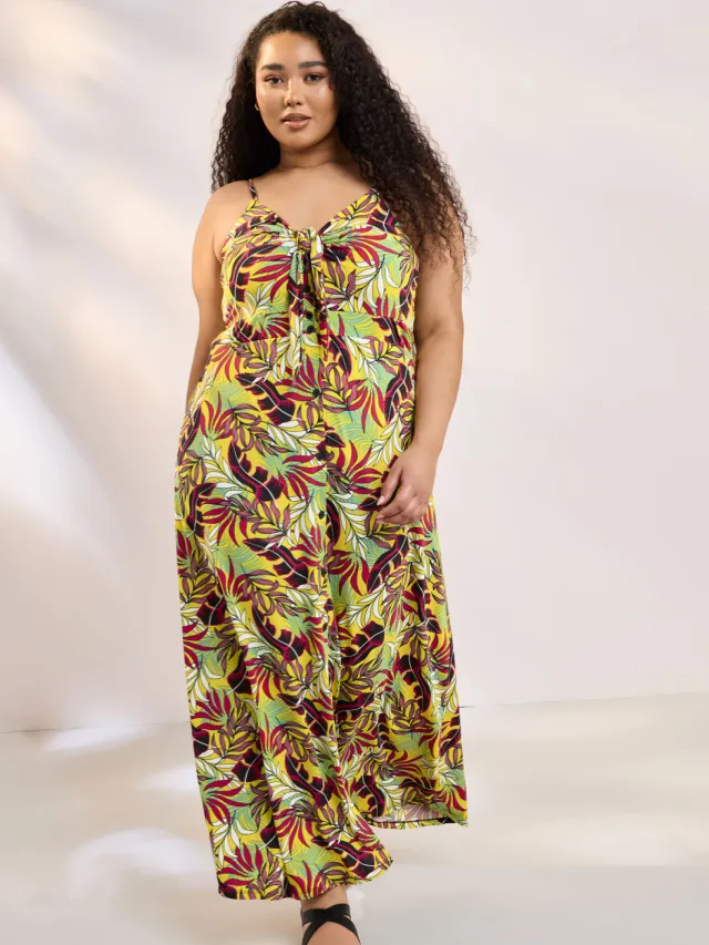 Yours Gele Maxijurk Met Tropische Bladprint-52 Yellow