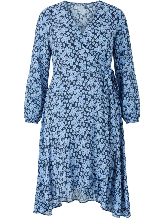 Studio Untold Dames - Maxi-jurk met wikkellook A-lijn all-over print - Duifblauw - Maat 46+