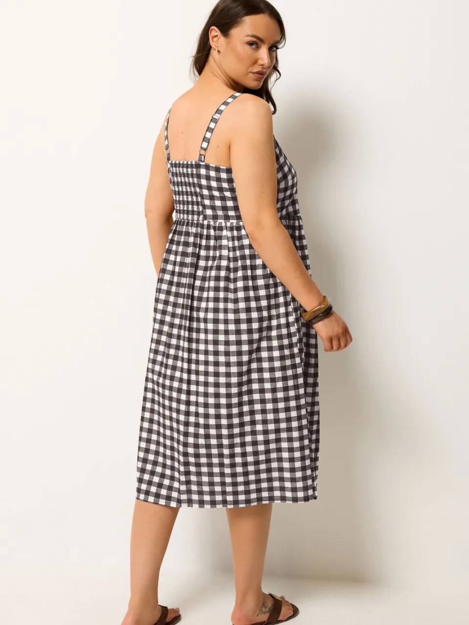 Yours Chocoladebruine Gingham Linnen Jurk, foto 3