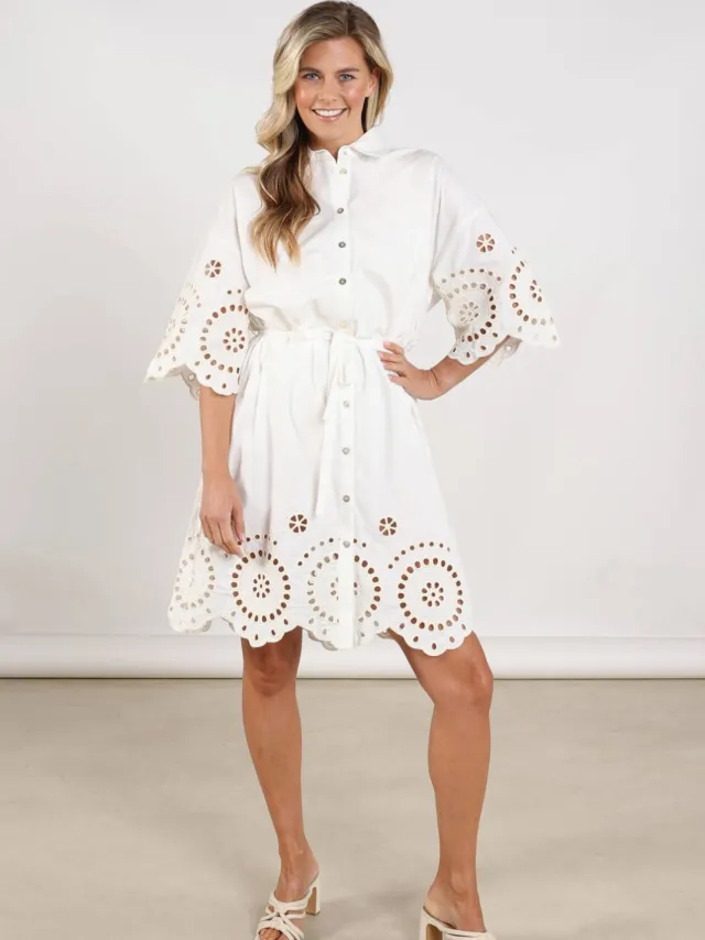 NUKUS mini jurk broderie ecru
