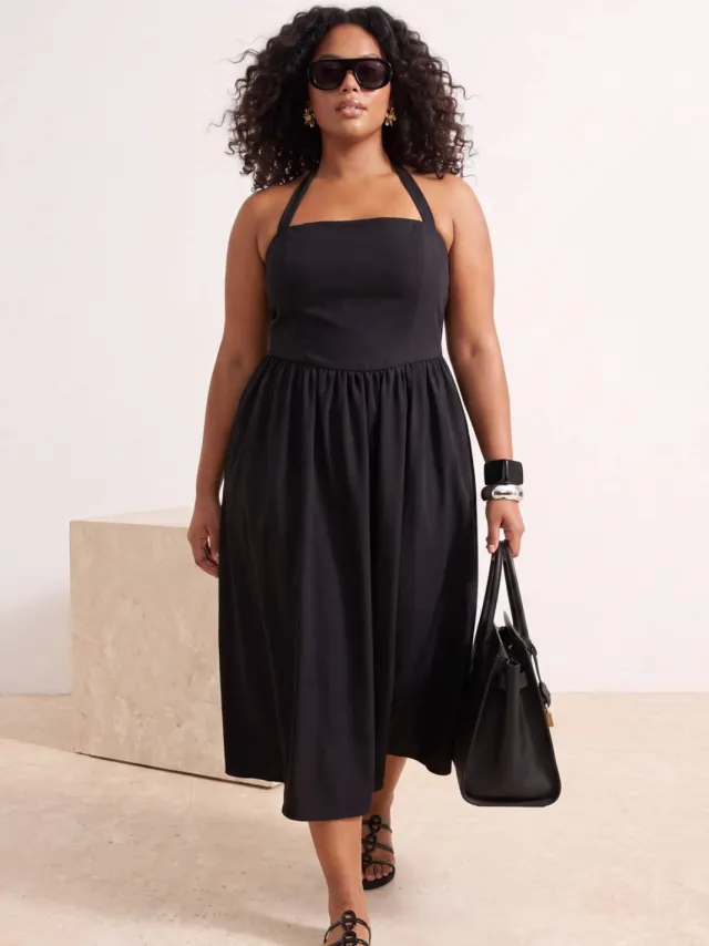 Trendyol Curve Dames Zwart Effen Kort / Mini Mouwloos Casual A-lijn Grote maten Jurk