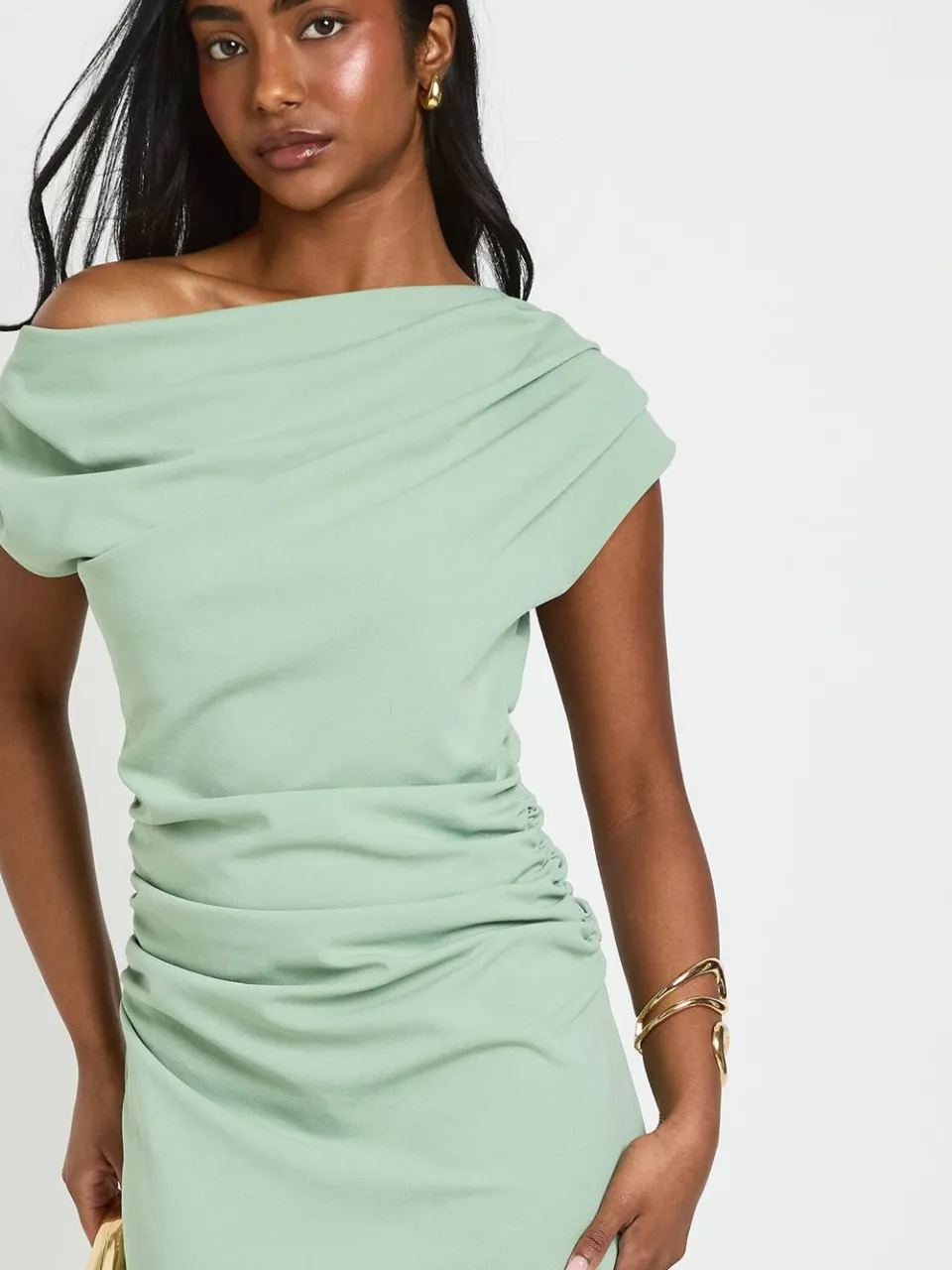 boohoo Dames Crepe Midi-jurk Met Asymmetrische Hals En Drapering verstandig, foto 3