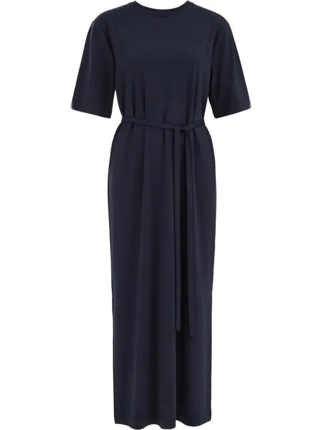 WE Fashion Dames jersey midi T-shirt jurk met strikceintuur Dark blue