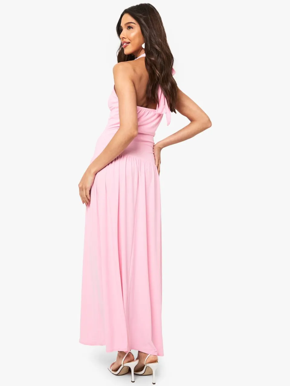 boohoo Dames Slinky Plunge Maxi Jurk baby roze, foto 2