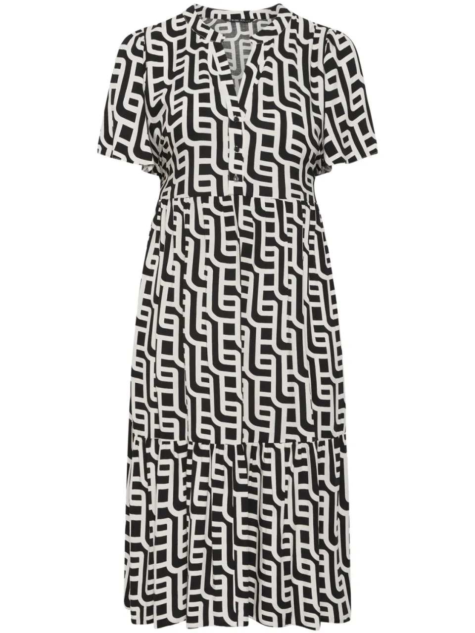 Yours Zwarte Geometrische Jurk Met Halve Knoopsluiting, foto 5