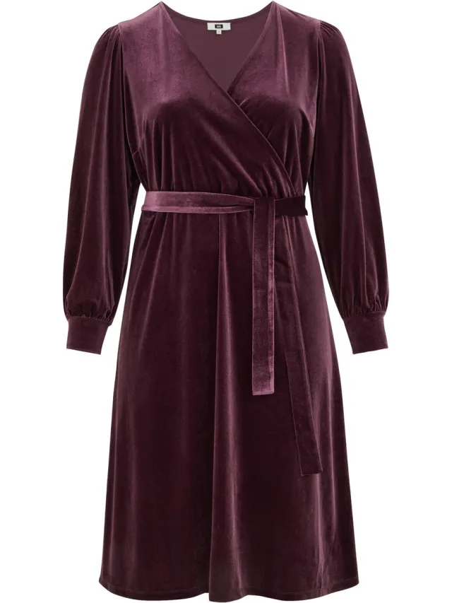 WE Fashion Dames velvet jurk - Curve Aubergine