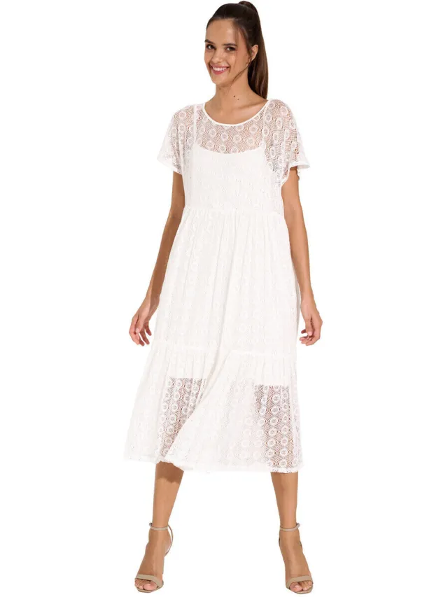 Lisca Jurk Lisca Zomerse maxi-jurk met slipe mouwen Rimini Wit