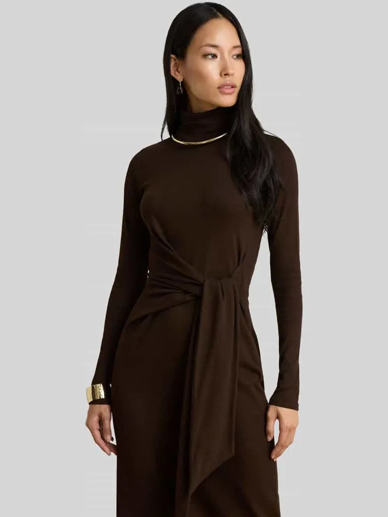 Lauren Ralph Lauren Regular fit vrijetijdsjurk van mix van katoen en modal donkerbruin, foto 2