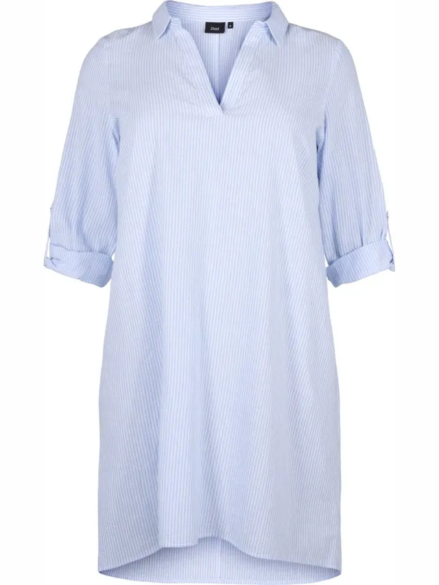 Zizzi VFLEX, 3/4, ABK DRESS Dames Jurk - Light Blue - Maat XXL (58-60) Blauw