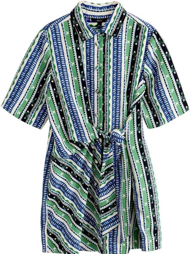 Next Dames - Mini-wikkel-shirtjurk met lange mouwen - Groen Blue Fish Print