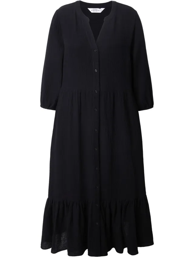 Studio Untold Dames - Maxi-jurk A-lijn mousseline - Zwart - Maat 42+