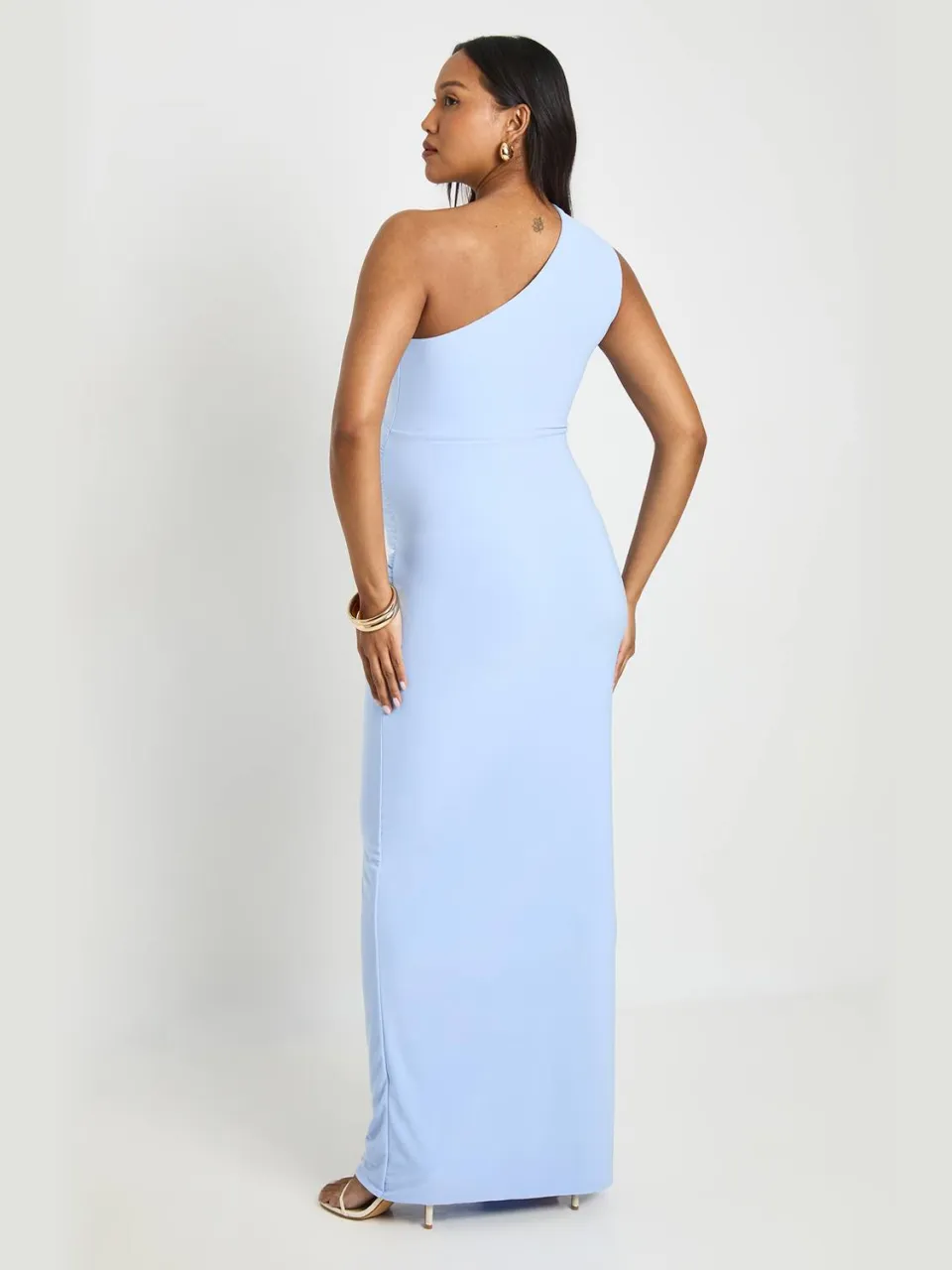 boohoo Dames Zwangerschaps Double Slinky One-shoulder Geplooide Maxi Jurk babyblauw, foto 2